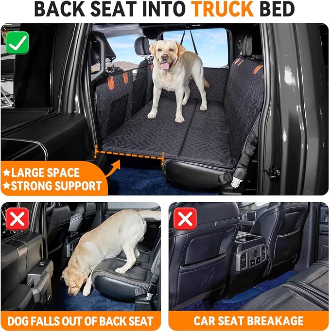 YJGF Hard Bottom Dog Car Seat Cover for Full-Size Trucks,Back Seat Extender | Strong Support,More Rest Space,Waterproof, Scratch Resistant,Car Seat Protector,Dog Hammock for Car/SUV/Small Truck - Image 3