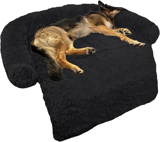 GGIB Calming Dog Bed Fluffy Plush Dog Mat for Furniture Protector with Removable Washable Cover for Large Medium Small Dogs and Cats (Large, Black) by GGIB
