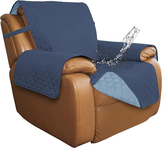 ISSUNTEX Double Protection 100% Waterproof Recliner Covers for Living Room, Reversible Furniture Protector Recliner Couch Sofa Slipcover for Dogs, Pets, Kids (Oversized Recliner, Dark Blue/Light Blue) by ISSUNTEX