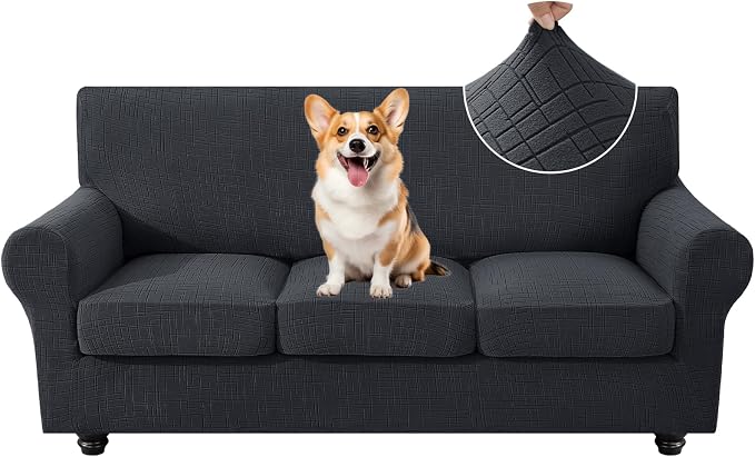 CYCMCAO 4 Piece Stretch Sofa Covers for 3 Cushion Couch, Non Slip Couch Covers for Sofa, Sofa Covers for Pets Washable, Couch Covers for Dogs,Kids (Charcoal Gray), 71"-91" (3 Cushion Sofa) by CYCMACOHOME