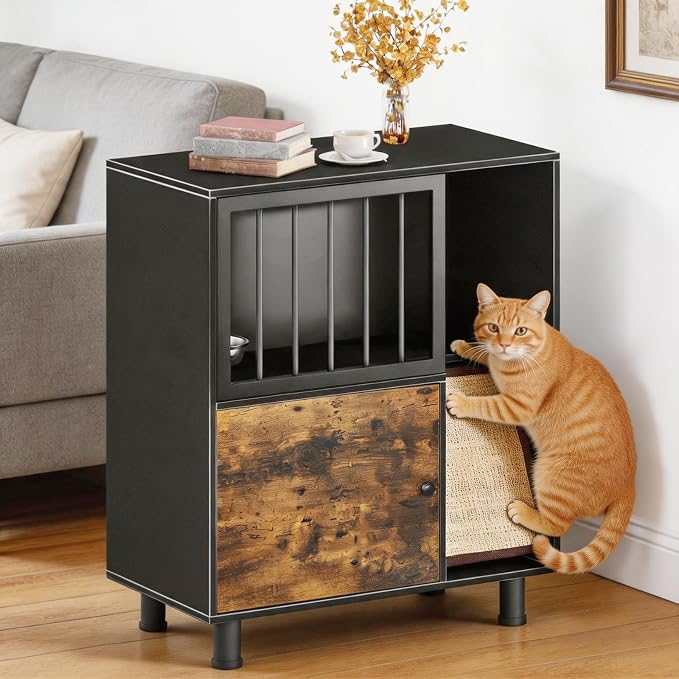 Dog Proof Cat Feeder Station – Elevated Feeding Table with Stainless Steel Bowls, Scratching Board & Storage Locker, Anti-Dog, Sturdy, Easy Assembly, Outdoor Wood Furniture by Unknown