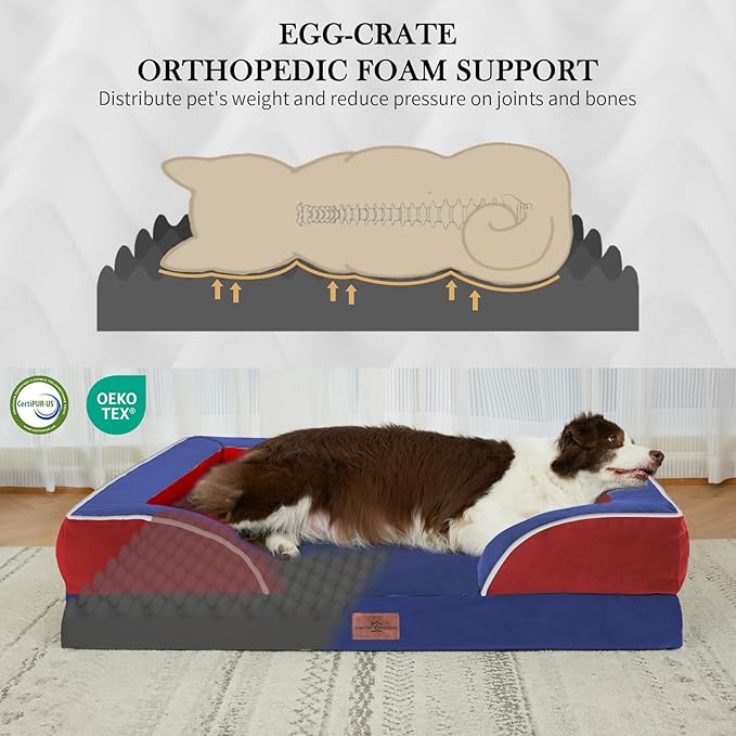 Comfort Expression Orthopedic Dog Bed for Extra Large Dogs with Bolster | Waterproof Dog Couch Bed with Washable Cover & Non-Slip Bottom, Supportive Egg Crate Foam XL Pet Bed, 42x30 Inch - Image 3