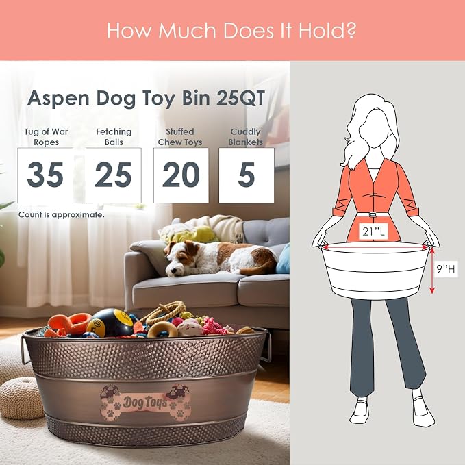 BREKX Personalized Copper Metal Dog Toy Storage Bin with Handles, Large - Image 5