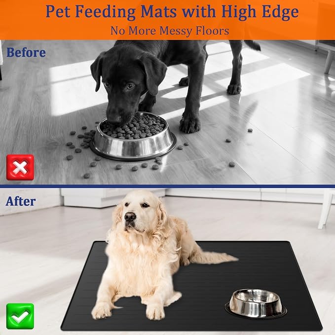 48"x32" Extra Large Pet Food Mat, 1.5MM Super Thick Silicone Dog Mats for Food and Water, XXXL Nonslip Pet Feeding Mats for Floors,Dog Cat Bowl Mat with Raised Edges, Light Gray - Image 3