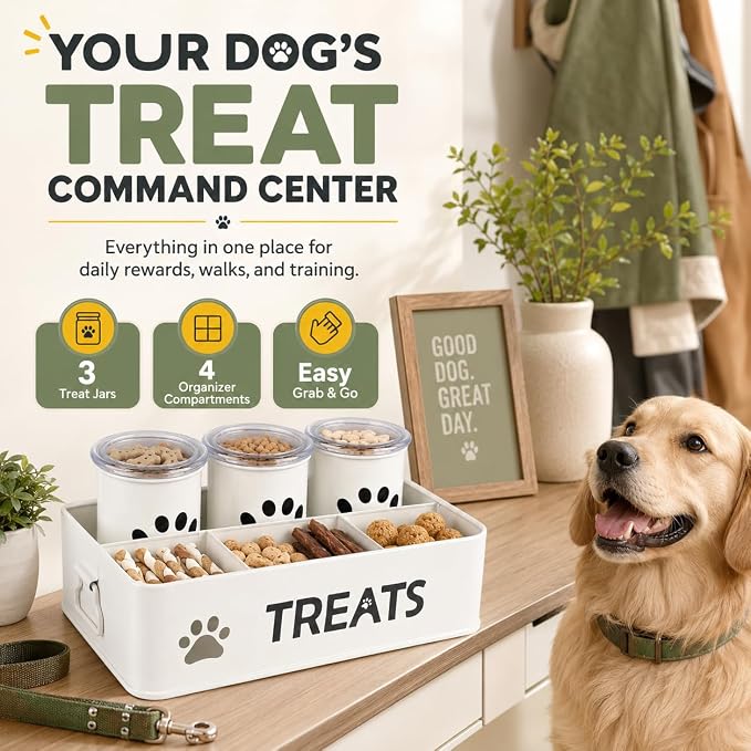 Dog Treat Organizer, 3 Pack 28 Oz Metal Dog Treat Containers with Airtight Lids, Dog Treat Jars and Canister Set for Countertop, Pet Food Treats Station for Dog Cat Biscuits, Kibble(White) - Image 7