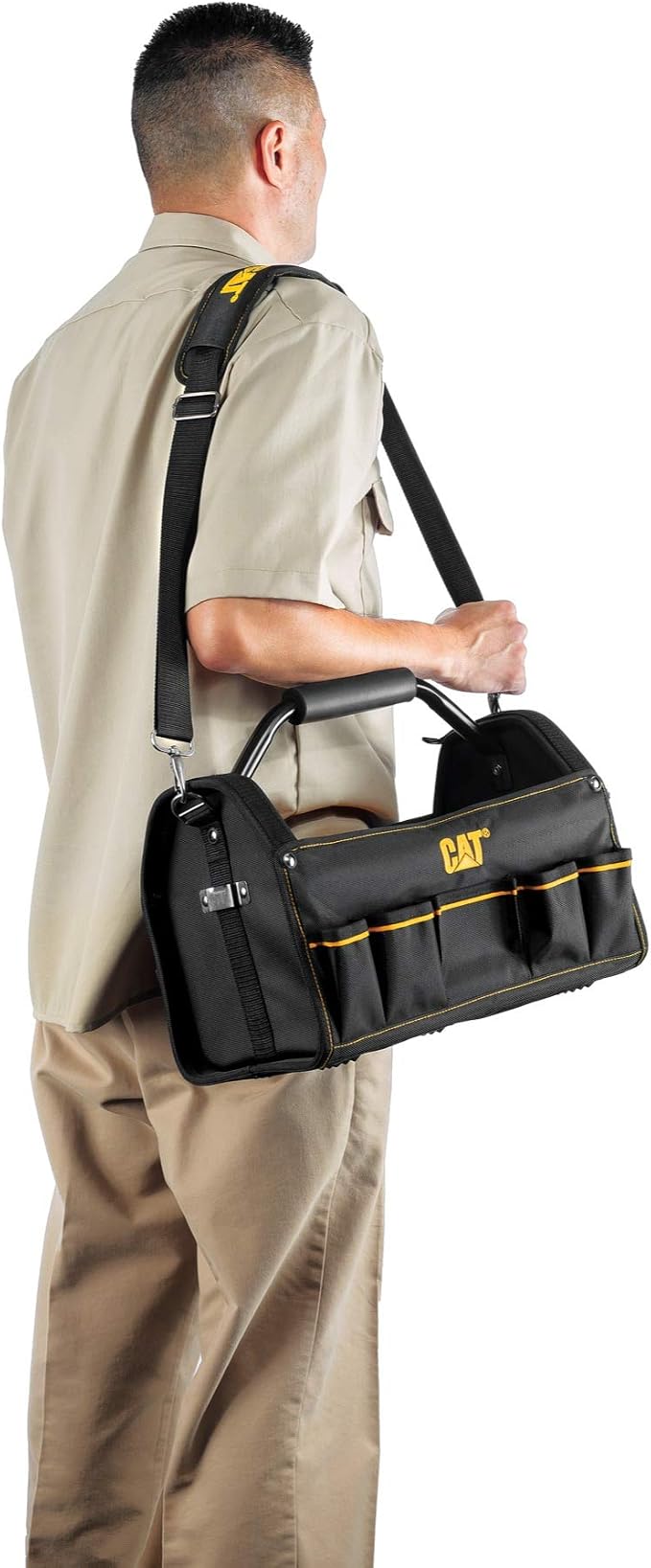Cat 17-Inch Pro Tool Tote, Open Top Tool Bag, 15 Pockets for Tool Storage and Organization, Premium 1680D Polyester Weave, Steel Handle and Removable Shoulder Strap - 240046 - Image 5
