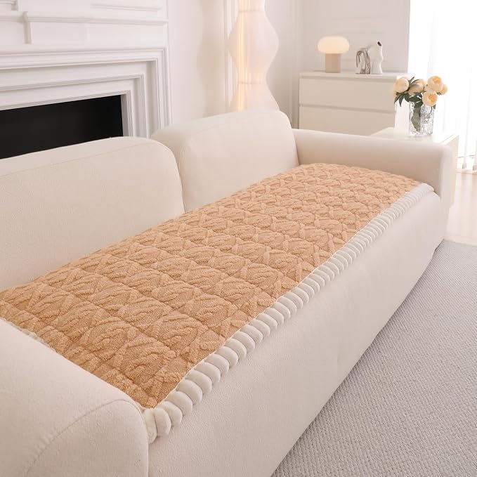 DREAMINGO Fuzzy Pet Couch Cover with Geometric Jacquard, Washable & Non-Slip Sofa Covers for 2 Cushion Couch, Plush Dog Bed Mat for Sofa Cushion Protector 27.6x59.1 Inch, Light Coffee by DREAMINGO