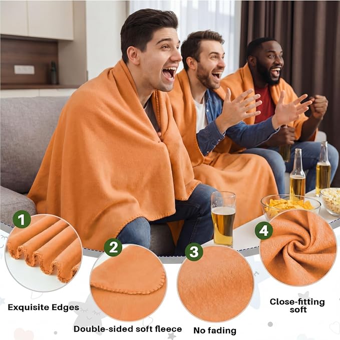 Newwiee 12 Pcs Bulk Fleece Throw Blankets 50'' x 60'' Oeko-tex Standard 100 Certified for Outdoor Wedding Guest Blankets Donation Homeless Sleepover Lap Pet Sofa, All Seasons Use (Orange) - Image 3