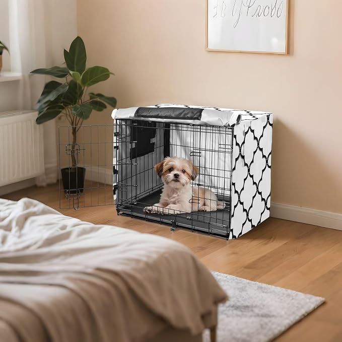 Dog Crate Cover Kennel Cover for Dog Cages Breathable for Wire Cage Indoor Outdoor White Geometric Quatrefoil - Image 7