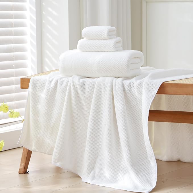 30x60 Inches Extra Large Bath Towels Set Super Soft Absorbent Luxury Microfiber Towels for Bathroom (White, 6PCS) - Image 2
