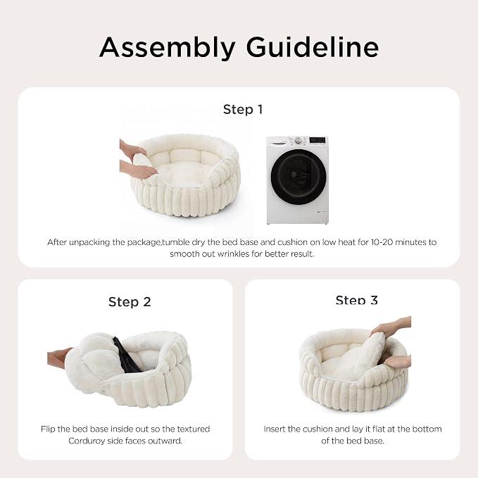 Bedsure ComfyFleece™ Washable Cute Small Medium Dog Bed,Round Pet Bed,26in | Cozy Donut Soft Fluffy Plush,Comfort Corduroy Cuddler Pet Beds,Luxury Aesthetic,Anti-Slip Bottom,Up to 30 Lbs,Warm Gray - Image 6
