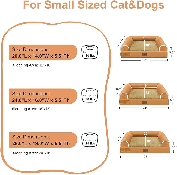 NANUYA Orthopedic Dog Bed for Small Dogs, 24 x 16 Inch, Orange | Egg crate foam for joint support, 3-sided bolster pet sofa, waterproof lining, washable cover, and non-skid base - Image 6