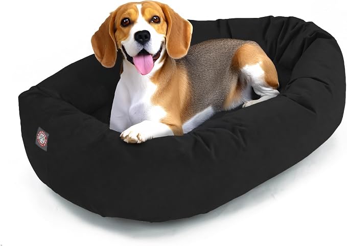 Majestic Pet 32 Inch Suede Calming Dog Bed Washable – Cozy Soft Round Dog Bed with Spine Support for Dogs to Rest their Head - Fluffy Donut Dog Bed 32x23x7 (Inch) - Round Pet Bed Medium – Black (2025) by MajesticPet