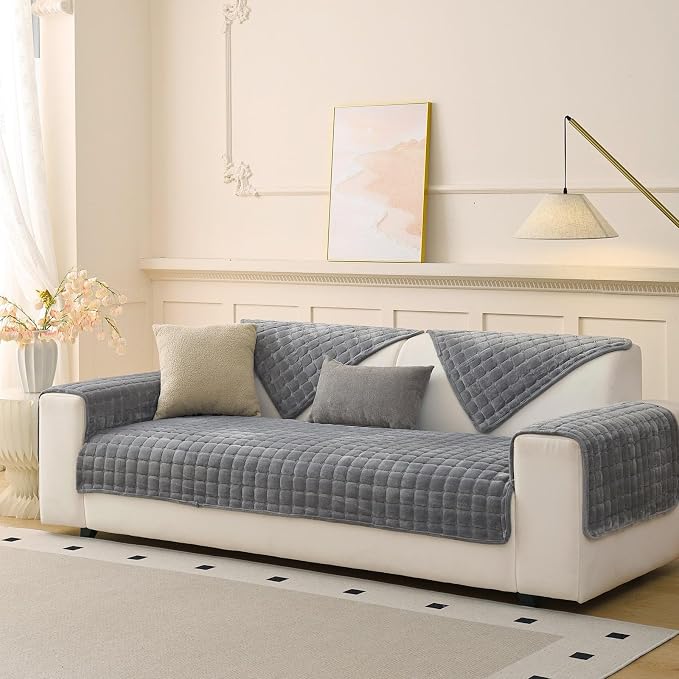 Plush Couch Cover for Dogs Washable, Non Slip Sofa Covers for Pets, Sectional Cushion Protector (28"x28", Dark Grey) - Image 3