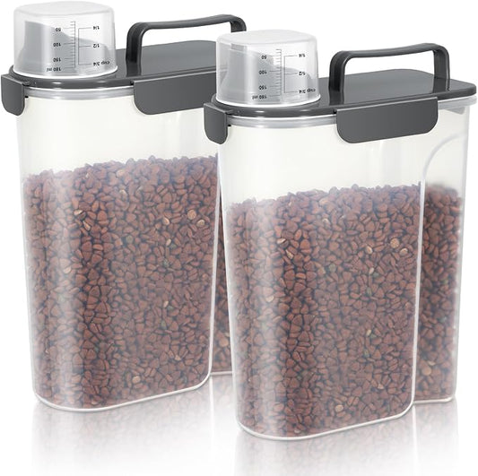 LEAWALK 5Lbs /6Qt/5l Airtight Cat Dog Food Storage With Upgraded Large Nozzle BPA-Free, Pet Food Storage Containers For Rice, Grain, Pet Food,Flour, Dog Treat Storage-2pack Dark Gray by LEAWALK