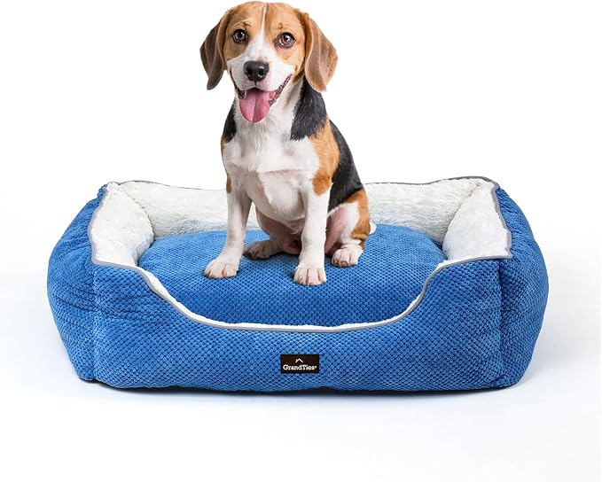 GRANDTIES Fluffy Dog Beds for Small Medium Large Dogs & Cats, Machine Washable Dog Bed, Rectangle Breathable Soft Calming Sleeping Pet Beds Warming with Waterproof & Non-Slip Bottom (M 30", Azure) by GrandTies