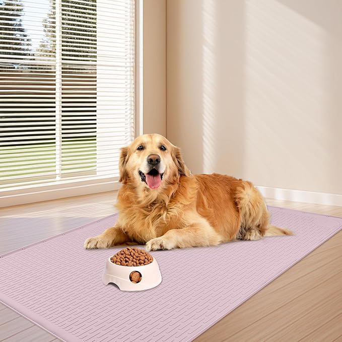Dog Food Mat 34''x22'' Extra Large Dog Mat for Food and Water, Pink | Silicone Dog Bowl Mat with Raised Edge, Waterproof Non-Slip Pet Feeding Mat for Floors, fit for Dog Cat Bowls - Image 6