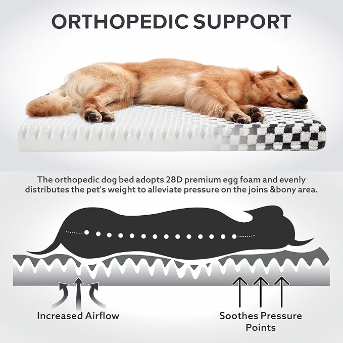 JOEJOY Dog Bed for Large Dogs, XLarge Orthopedic Dog Bed with Removable Washable Cover, Cute Modern Plush & Memory Egg Crate Foam Dog Bed, 42 x 28 inch, Grey - Image 3