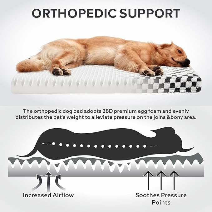 JOEJOY Dog Bed for Medium Dogs, Large Orthopedic Dog Bed with Removable Washable Cover, Cute Modern Plush & Memory Egg Crate Foam Dog Bed, 30 x 20 inch, Grey - Image 3