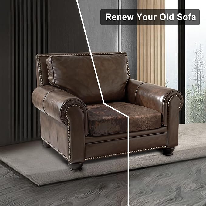 ANARACHON Leather Look Couch Cushion Covers Sofa Seat Slipcovers Sets Couches Furniture Protector for Sectional Armchair Loveseat Pets Kids Stretch Spandex Fabric (1 Cushion Armchair, Light Brown) - Image 7