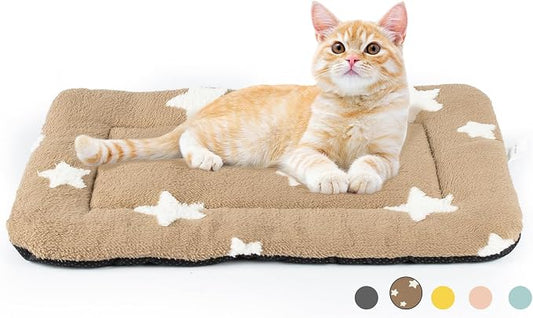 Mora Pets Cat Bed for Indoor Cats Washable Dog Crate Pad Cute Star Dog Bed Mat for Small Dogs Pet Kennel Pad for Cage Soft Flat Puppy Kitten Cushion for Sleeping Anti-Slip Brown 22 x 13 by MoraPets