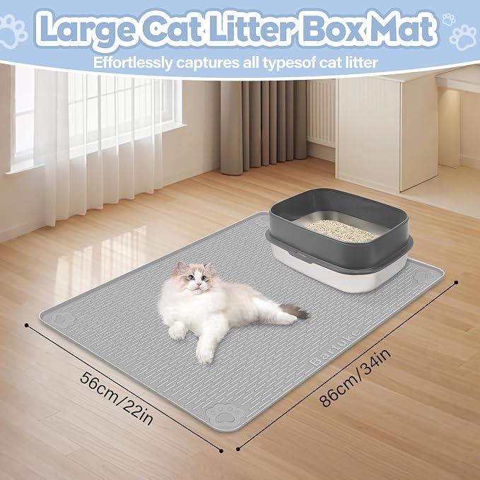 Silicone Cat Litter Mat for Litter Box 34”x22” Large Cat Mat, Light Grey | Waterproof, Non-Slip, Leak-Proof Rug Mat with Lip, Easy to Clean, Extra Large Litter Catcher Mat for Floor - Image 4