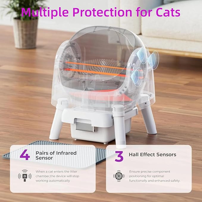 PetPivot Automatic Litter Box for Cats, Open-Top Design with Safety Sensors, Includes Liners and Litter Mat, Suitable for Multi-Cat Homes, Grey - Image 2