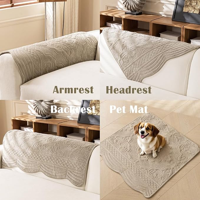 Couch Cover for Sectional Washable,Velvet Sofa Covers for 3 Cushion | Non-Slip Sofa Slipcovers, Couch Covers for Sofa, L Shaped Furniture Protector for Pet Dogs, Taupe, 36"X94" (Only 1 Pcs) - Image 6