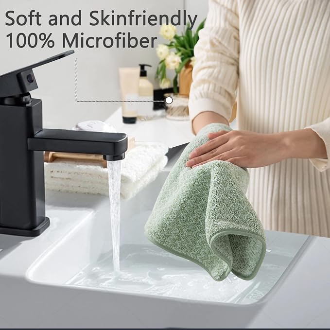 Ycosy 18 Piece Bath Towels Set,100% Microfiber Family Bathroom Towel with Hanging Loops-6 Bath Towels,6 Hand Towels,6 Washcloths,Quick Dry Highly Absorbent Shower Towel for Bathroom,Hotel,Spa-Green - Image 8