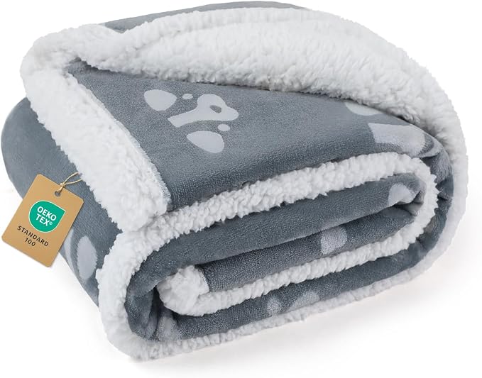 Luciphia Waterproof Dog Blanket Reversible Sherpa Fleece for Small Dogs Cat | Soft Print Pet Blanket Washable Pee Proof, Furniture Protector for Couch Sofa Bed Car, Cozy Throw (57" x 40", Grey) by luciphia