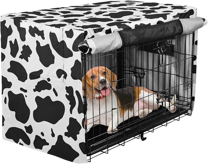 Dog Crate Cover Kennel Cover for Dog Cages Breathable for Wire Cage Indoor Outdoor Black White Cow Print - Image 2