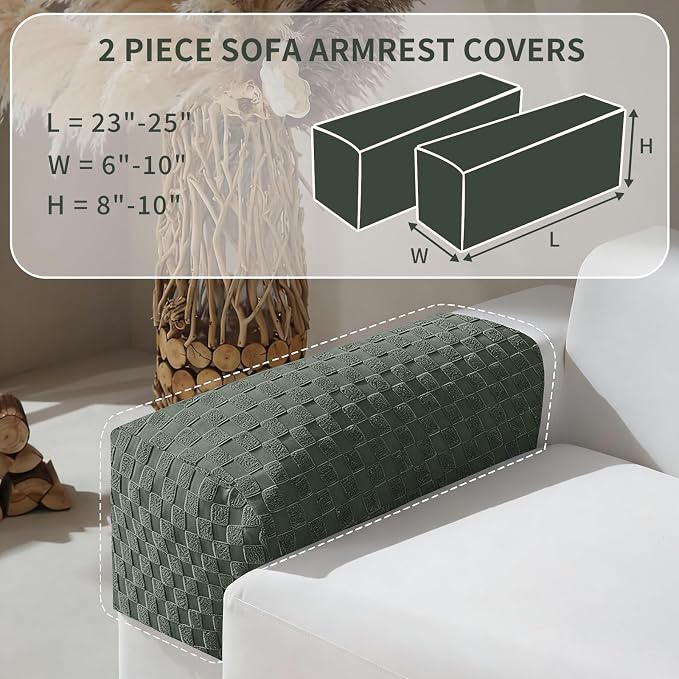 YEMYHOM Couch Cushion Covers for Sofa, Stretch Sectional Couch Armrest Covers Washable Thick Furniture Protector Sofa Slipcovers for Pets (2PC Armrest Cover, Army Green) - Image 2