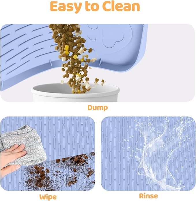 Dog Food Mat 34''x22'' Extra Large Dog Mat for Food and Water, Blue | Silicone Dog Bowl Mat with Raised Edge, Waterproof Non-Slip Pet Feeding Mat for Floors, fit for Dog Cat Bowls - Image 5