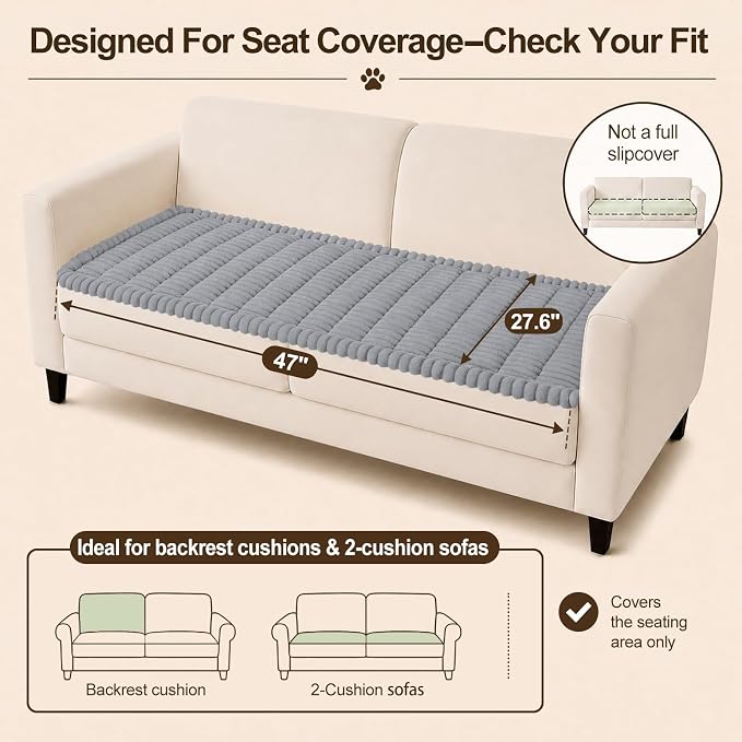 decorUhome Couch Cover for Dogs, Non Slip Fuzzy Thick Pet Sofa Protector | Pet Friendly, Durable Couch Covers for Sofa, Machine Washable, Fits Backrest Cushions & 2-Cushion Sofa, Grey, 27.6" x 47" - Image 10