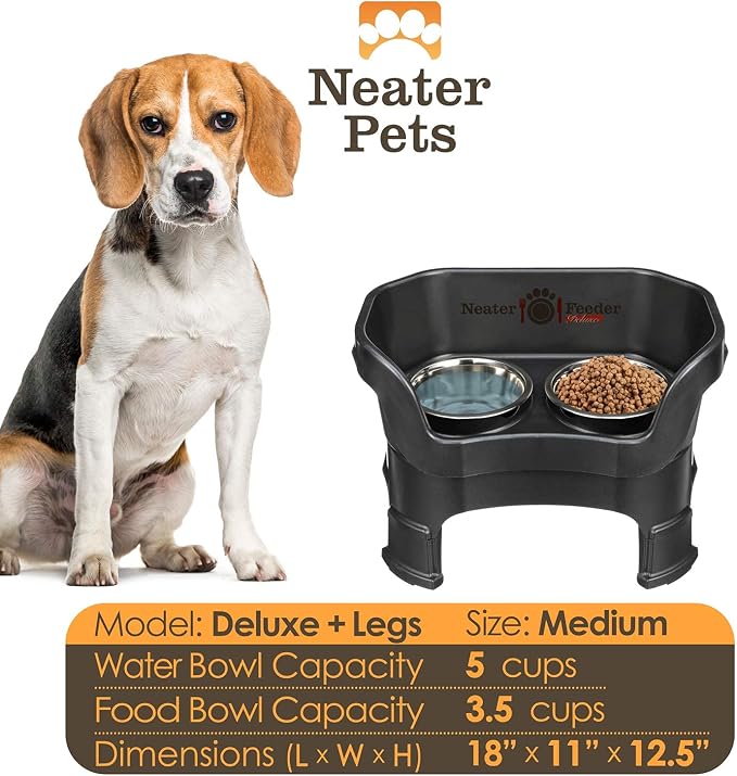 Neater Feeder Deluxe Mess-Proof Elevated Dog Bowls for Medium Dogs (19–40 lbs), 2 Height Adjustable (10” & 12.5”) No-Spill Raised Dog Bowl Stand, Stainless Steel Food Bowl Set, Made in USA, Black - Image 4