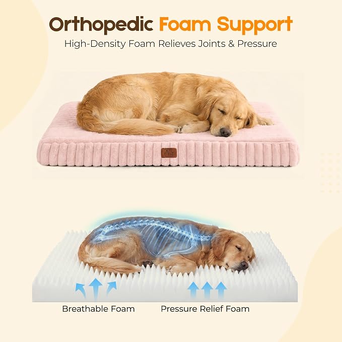 Orthopedic Dog Bed for Large Dog, Waterproof Pet Bed for Crate,Non-Slip Bottom and Egg-Crate Foam with Removable Washable Cover Crate Bed,Pink,35"x22"x3" - Image 4