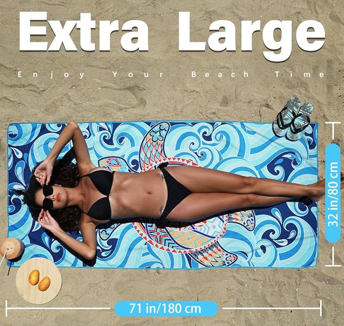 Widdonen Microfiber Beach Towel,Compact 4 Pack-71x32 Inch with Bag Travel | Extra Large,Lightweight,Thin,Sand Free,Quick Dry,Absorbent.Packable for Camping,Swim,Pool,Bath,Picnic,Cruise Essentials Gift - Image 3