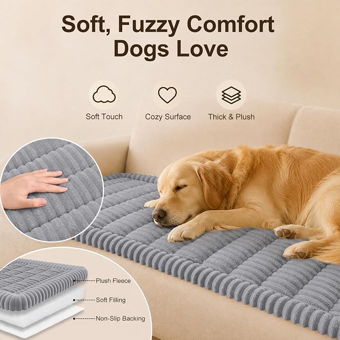 decorUhome Couch Cover for Dogs, Non Slip Fuzzy Thick Pet Sofa Protector | Pet Friendly, Couch Covers for Sofa, Machine Washable, Fits Armrests, Single Seats & Backrest Cushions, Grey, 27.6" x 27.6" - Image 2