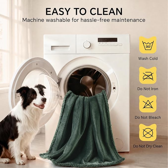Luciphia Waterproof Pet Blanket, Liquid Pee Proof Dog Blanket for Sofa Bed Couch, Reversible Sherpa Fleece Furniture Protector Cover for Small Medium Large Dogs Cats, Dark Green X-Large（85" x 57"） - Image 8