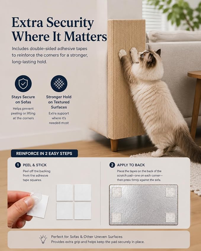 Corner & Wall Cat Scratch Mat (Beige, 23.6''x11.8'', 5-Pack), Self-Adhesive Trimmable Cat Scratcher, Wall Mounted Scratching Pad for Indoor Cats, Sofa Furniture Protector, Cat Post Cover Replacement - Image 5