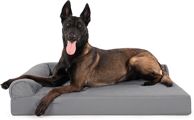 Furhaven Orthopedic Dog Bed for Large Dogs w/ Removable Bolsters & Washable Cover, For Dogs Up to 95 lbs - Pinsonic Quilted Paw L Shaped Chaise - Titanium, Jumbo/XL by FurHaven