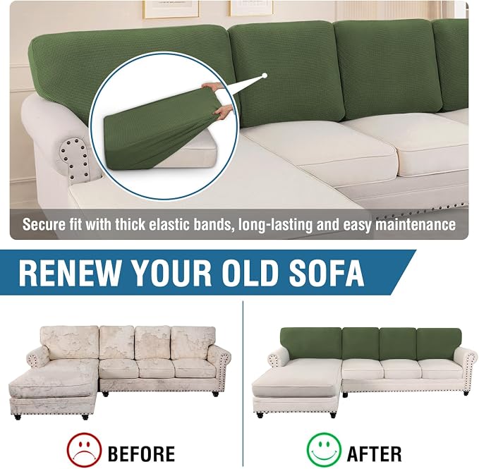 H.VERSAILTEX Backrest Cushion Covers Sectional Couch Back Cushion Covers for Sectional Sofa Set for Both Left/Right Couch (Back Only: 1 Chaise + 3 Sofa, Bronze Green) - Image 5