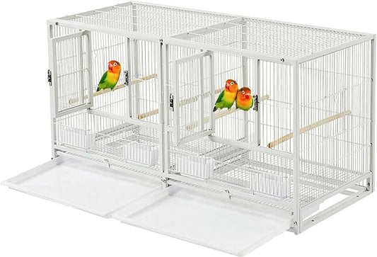Single Sturdy Wrought Iron Stackable Center Divided Breeder Breeding Bird Flight Double Rolling Cage for Aviaries Canaries Cockatiels Finches Budgies Small Parrots Single Story by Mcage