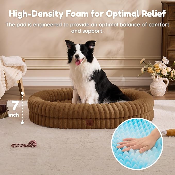 ChiXnuggle Orthopedic Dog Bed, Washable Cover, Faux Fur Bolster Pet Couch | waterproof,egg crate foam,non-slip bottom,for extra large dogs,brown,41*30*7,dog sofa - Image 5