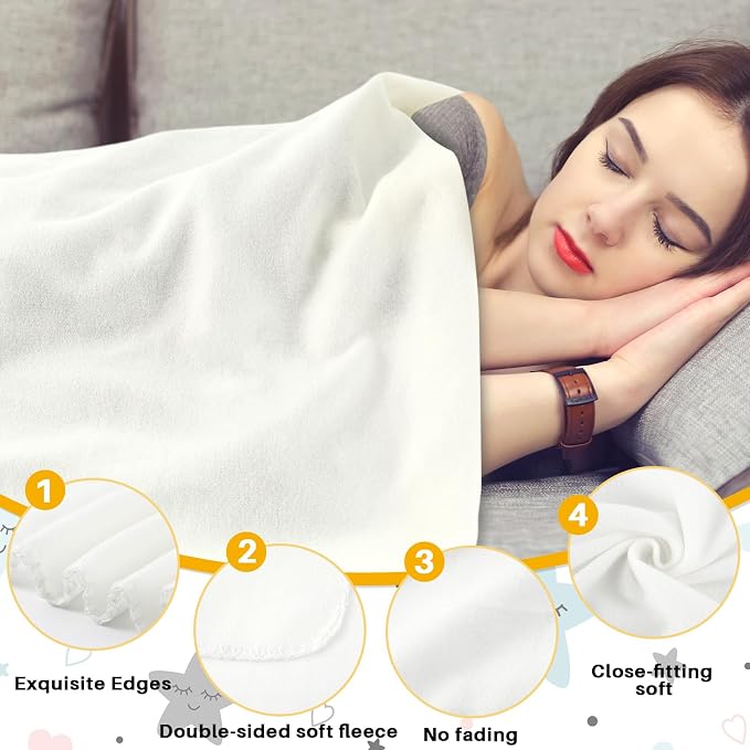 Newwiee 70 Pcs Bulk Fleece Throw Blankets 50'' x 60'' Oeko-tex Standard 100 Certified for Outdoor Wedding Guest Blankets Donation Homeless Sleepover Lap Pet Sofa, All Seasons Use (White) - Image 3