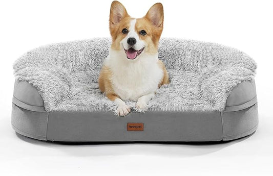 3.7 inch Thickened Orthopedic Dog Beds for Medium Dogs, Supportive Dog Sofa Bed with 28D Egg-Crate Foam, Removable Washable Plush Cover, Waterproof Lining, Half-Round Design for Puppy,Senior Dog by iweepet
