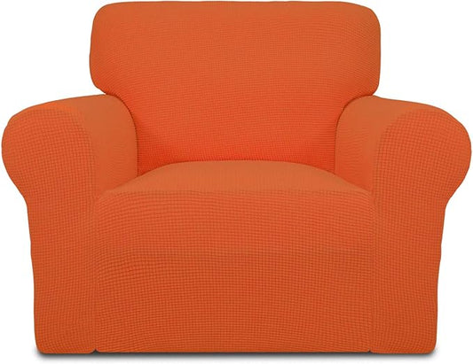 Easy-Going Stretch Chair Slipcover with Arm Washable Orange | 1-Piece Couch Sofa Cover Furniture Protector for Living Room Soft with Bottom For Kids, Pet. Spandex Jacquard by Easy-Going