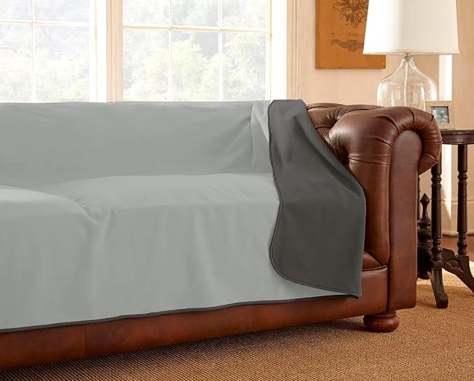Mambe 100% Waterproof Furniture Cover for Dogs & Cats, Incontinence Protector for Bed Sofa Couch Recliner, Soft Washable Microfleece Blanket, 70x90, Slate-Mist - Image 2