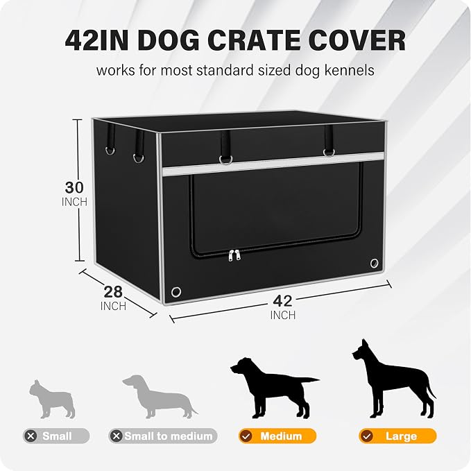 Dog Crate Cover 42 Inch Heavy-Duty Tear-Resistant – Insulated & Chew-Proof Dog Kennel Cover Blends with Home Decor, Compatible with Wire Crates & Cages, Black - Image 2