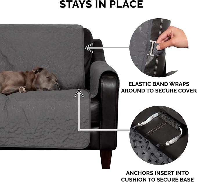 Furhaven Waterproof & Non-Slip Chair Cover Protector for Dogs, Cats, & Children - Quilted Paw Print Living Room Furniture Cover - Gray, Chair - Image 9